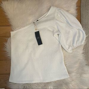 NWT W5 | One Shoulder Puff Sleeve White Blouse